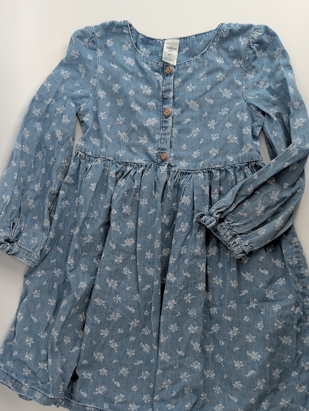 OshKosh B'gosh Light Blue Floral Chambray Long-Sleeve Dress